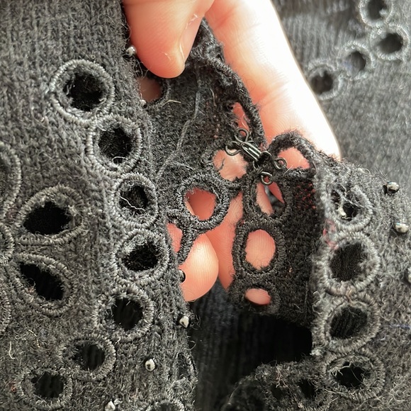 BY MALENE BIRGER | Black Eyelet Knit Cardigan Top - Picture 5 of 10